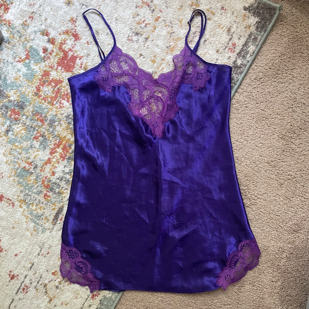 Vtg Gold Label Victoria’s Secret Purple Lace Lingerie Slip L